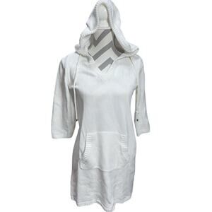 Lilly Pulitzer White Cotton Kangaroo Pocket Knit Hoodie Sweater Pullover